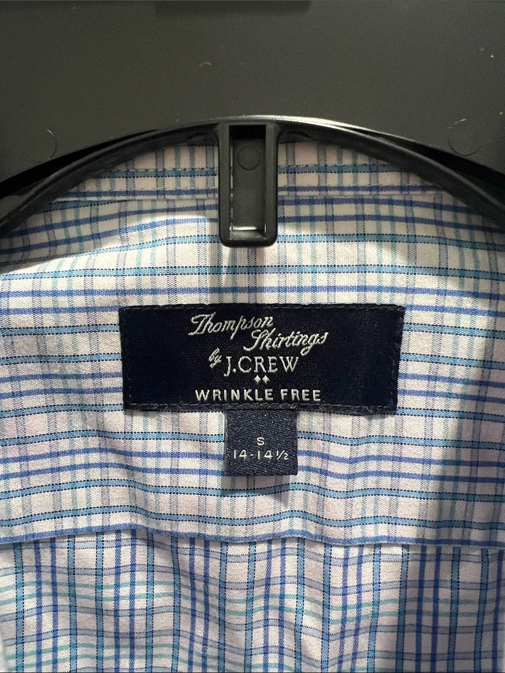 J. Crew Men's Blue and White Micro-Check Dress Shirt Size S